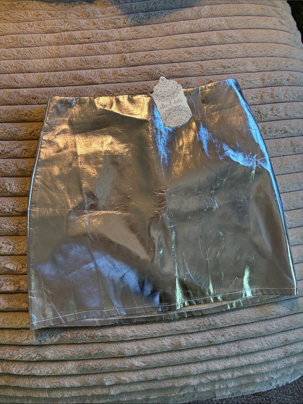 Altar'd State Metallic Silver Faux Leather Mini Skirt
